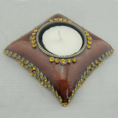 China Home Decor Antique Brass With Amber Hand Enameled And Gold Metal Rhinestone Jeweled Alloy Tealight Sconce for sale