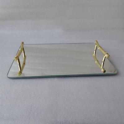 China Modern Stylish Home Bathroom Metal Design Glass Mirror Rectangle Rectangle Decorative Storage Dish Elegant Modern Home Bathroom Handles for sale