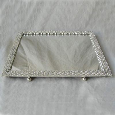 China Sustainable Silver Plating Mirror Tray With Acrylic Studded Elegant Square Shape (P06464c) for sale