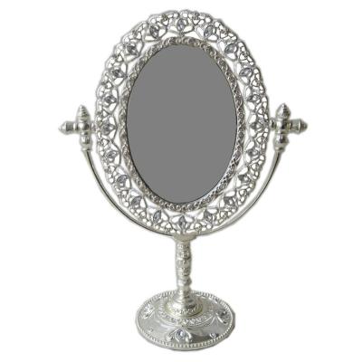 China Europe Vintage Silver Plating Rhinestones Jeweled Metal Table Mirror 3.5x5 Inches for sale