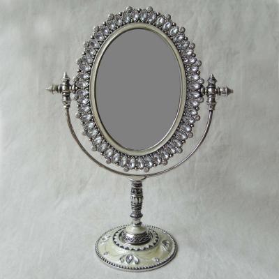 China Folk Art Vintage Oval Tabletop Mirror with White Acrylics and Enamel Color for Home Decoration (P07013m1) for sale