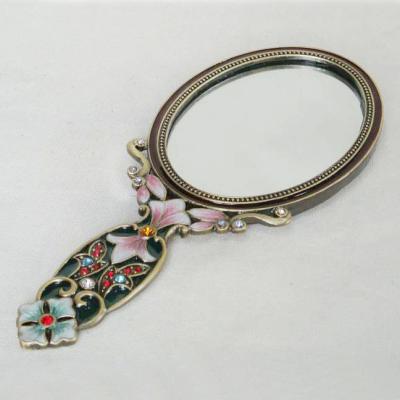 China Pocket Mirror Pewter Antique Jeweled Hand Mirror (metal) with Crystal (P04016a) for sale