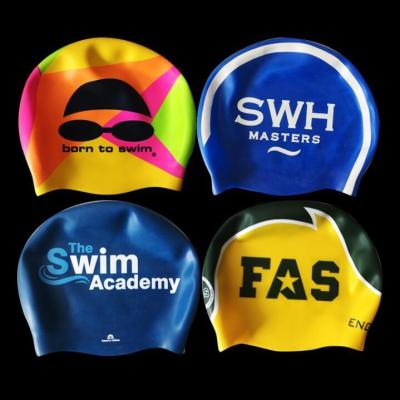 China OEM Logo Printed Silicone Waterproof Custom Swim Hat Suitable Seamless Hat for sale