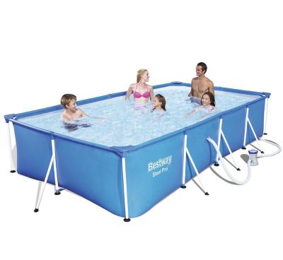 China Bestway 56424 Steel Frame Rectangular High Quality Portable Family Swimming Pool Large Volume Swimming Pool With Filter Pump for sale