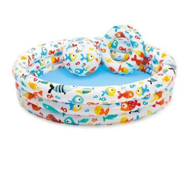 China Three rings; INTEX 59469 Soft Inflatable Floor Baby Fishbowl Small Inflatable Swimming Pool Set Include Ring And Beach Ball for sale