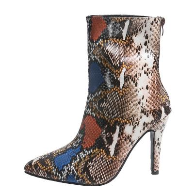 China Waterproof Women's High Heel Ankle Boots With Snakeskin Print For Winter 2021 for sale