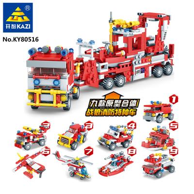 China Construction Toy KAZI 80516 fire rescue 9 in 1 fire fighting vehicle special plastic bricks diy building blocks for sale