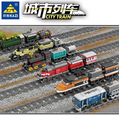 China Building Toy KAZI train series 98230-98235 battery operated electric train building block railway toys for sale