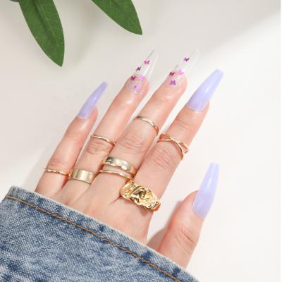 China 24 Pieces/Box Artistic Light Purple Press On Nails Ballerina Fake Press On Nails Fashion Press On Nail With Butterfly Decoration for sale