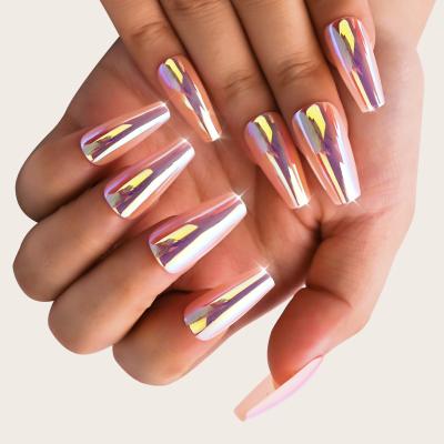 China 24 Pieces / Box Artistic Shiny Light Orange Press On False Nails Medium Finger Nails for sale