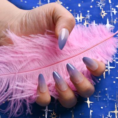 China 24 Pieces/Box Gradient Transparent Lavender Artistic Blue Press On Nails Medium Charm for sale