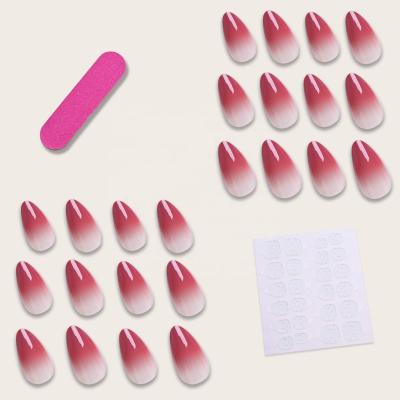 China Artistic Transparent 24 Pieces/Box Gradient Maroonpress On Nails Medium Charm for sale