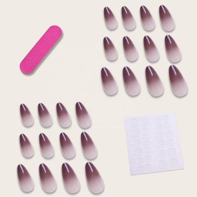 China 24 Pieces/Box Transparent Gradient Artistic Purple Gray Press On Nails Medium Charm for sale