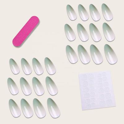 China 24 Pieces/Box Artistic Transparent Gradient Green Press On Nails Medium Charm for sale