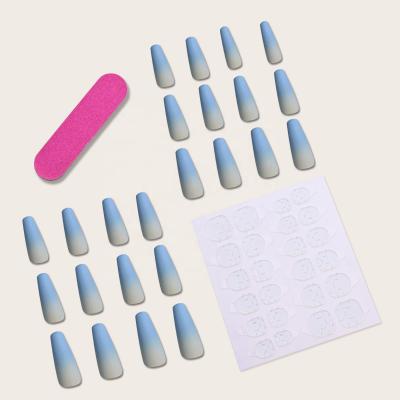 China 24 Pieces/Box Gradient Baby Blue Artistic Press On Tips Fake Nails Nail Stilettos Press On Nails Charms for sale