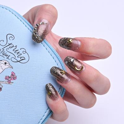 China 24 Pieces/Box Starry Night Artistic Press On Nails Medium Charm With Rhinestone Moon And Star Decoration for sale