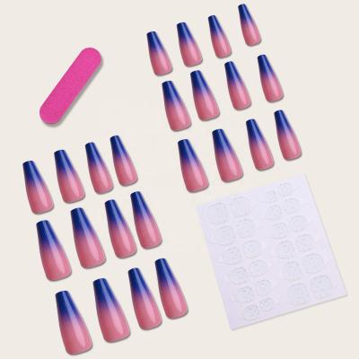 China 24 Pieces/Box Gradient Pink Artistic Blue Press On Nail Tips Fake Nails Stilettos Press On Nails Charms for sale