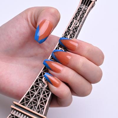 China 24 Pieces/Box Artistic Blue Coffin Press On Nails French Press On Nails Middle for sale