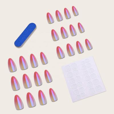 China 24 Pieces/Box Gradient Artistic Orange Red Press On Oval Fake Nails Press On Nails Middle for sale