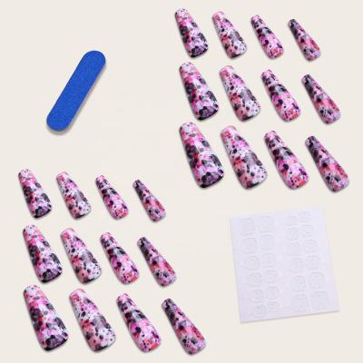 China 24 Pieces/Box Artistic Blooming Roses And Black Press On Fake Nail Stiletto Nail Tips Creative Nail Design for sale