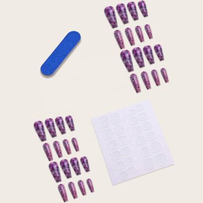 China 24 Pieces/Box Artistic Flowering Purple Press On Tips Ballerina Fake Nails Artificial Fake Nails Character Nail Styli for sale