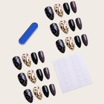 China 24 Pieces/Box Branch Artistic Creative Gray Press On Nails Artificial False Press On Nails Middle for sale