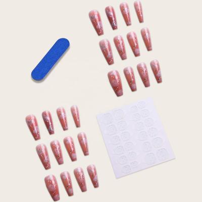 China 24 Pieces/Box Pink and White Diy Fake Nail Cloud Cloud Art Nail Tips Press On Fake Nails With Decoration for sale