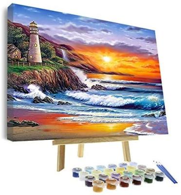 China Indoor Wall Decor / DIY Gift Custom Paint By Numbers Kits Landscape Paint By Numbers With Wood Frame for sale