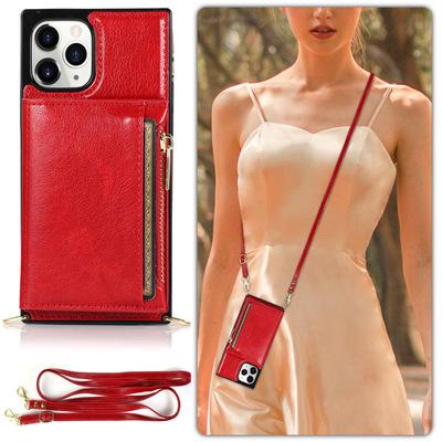 China 2021 Leather Wallet Shoulder Flip Cord Necklace Crossbody Mobile Cell Phone Case For Iphone 12 11 pro X max XR XS max 6 7 8 for sale