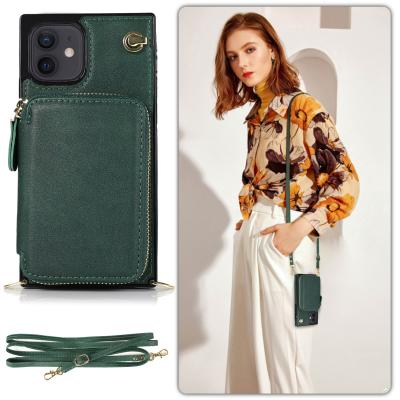 China Luxury Leather Collar Wallet Leather Cross - Body Mobile Cell Phone Case with Card Slot for iPhone 12 11 pro X Max XS 6 7 8 Max for sale