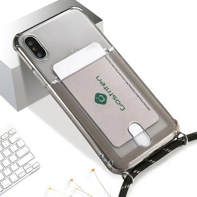 China Convenient Unique Design Clear Chain Strap Cross - Body Handykette Card Slot Necklace Phone Case For iphone xs max for sale