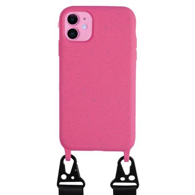 China Protect Cell Phone Wheat Straw Handyhlle Handykette Strap Necklace Eco-Friendly Mobile Phone Accessories Case Cover for 6 7 8 x pro xs xr 11 max for sale