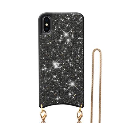 China Luxury Bling Hands Free Diamond Phone Case With Cross - Body Metal Chain For iPhone X XR Xs Max for sale