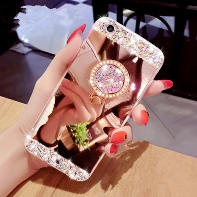 China Practical Mirror Mobile Covers Diamond Ring Holder Glitter Phone Case For Samsung galaxy s10 s9 s8 for sale