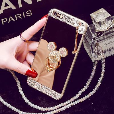 China Practical Luxury Glitter Mirror Phone Case With Cute Dangling Finger Ring For Samsung Galaxy S10 S9 Note9 for sale