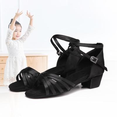 China Professional Kids Dance Shoes 2022 Satin Dance Shoes Latin Tango Ballroom Dancing Shoes For Girls 501 for sale