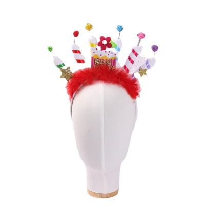 China New Arrival Birthday Cake Candle Plush Hair Band Eco-friendly Happy Birthday Kids Colorful Circle for sale