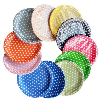 China Cute Ha Part Supplies 7 Inch Polka Dot Disposable Paper Plates Kids Paper Plates for sale