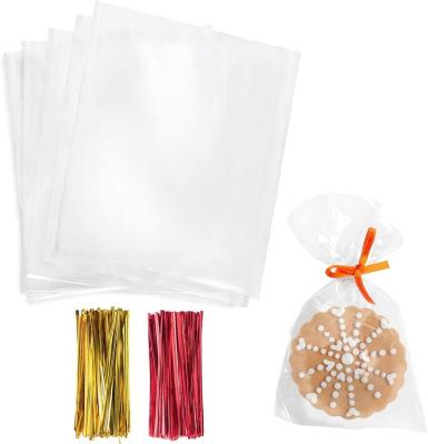 China Eco-friendly Safety Clear OPP Treat Plastic Poly Bags With Twist Ties For Candy Cookie Treat Packaging for sale