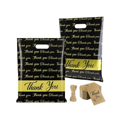 China Recyclable Custom Design 2.75 Mils Clothing Packaging Black LDPE Plastic Thank You Bags For Goods for sale