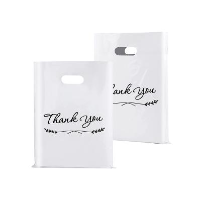 China 9 x 11inch Recyclable White Thank You Retail PE Bag Plastic Die Cut Clothing Packaging Smooth Bag for sale