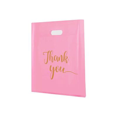 China Recyclable Pink 2 Mil Boutique Storage Thank You Goods Bag Smooth PE Plastic Die Cut Packaging Bag for sale