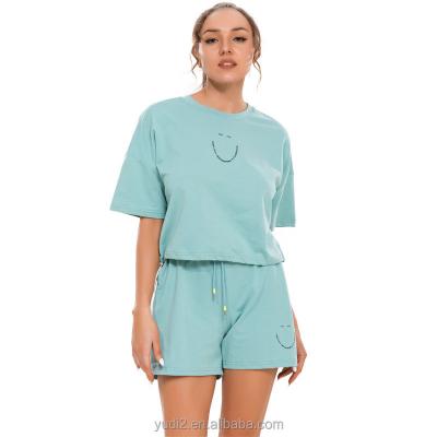 Κίνα Yudi Garment 2022 Stylish Short Casual String Pleated Letter Printed T-shirt Sport Crew Neck Sleeve T-shirts QUICK DRY For Women προς πώληση