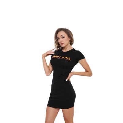 Κίνα Anti-wrinkle Yudi Garment 2022 Summer Wholesale Crew Neck Sleeve Bodycon Black Short Shorts Dresses Elegant Letter Print Mini Dress For Women προς πώληση