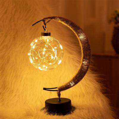 China Night Light LED Lamp Handmade Moon Desk Light, Iron Art Decorative Battery Table Lamp for sale