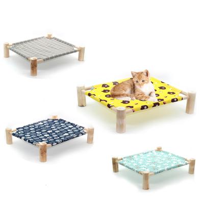 China Travel Wooden Cat Hammock Raised Portable Cooling Bed With Stand Cotton Canvas Bed Washable Dog Cat Bed Raised for sale