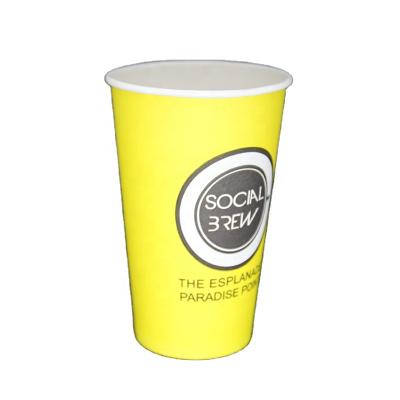 China 16oz 450ml Disposable Yellow Single Wall Disposable Paper Cups Lid Custom For Coffee for sale