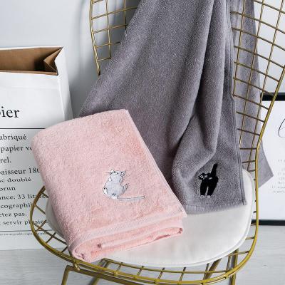 China High quality anti dust mite bath towel cotton factory fashion embroidery bath towel cat couples bath towel hot simple pure gift direct sale for sale