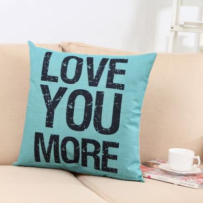 China Electric Wholesale Canvas Blue Love You More Letter Designs Pillow Cushion Cover Running 100% Polyester Square Adults Knitted Molotu or OEM for sale