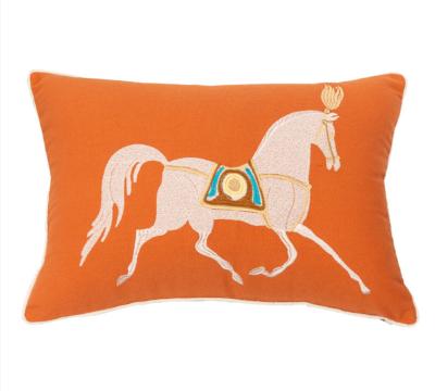 China Luxury Home Sofa Decoration Cushion Cover Cotton Viable Horse Orange Embroidery Pillow Case and Canvas for sale